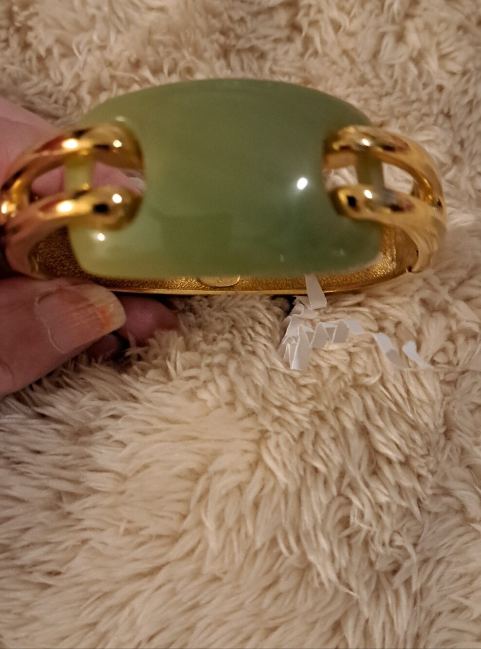Green Jade Stone and Gold-Tone Link Bracelet